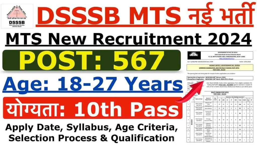 DSSSB MTS Vacancy 2024 Apply Online, Notification